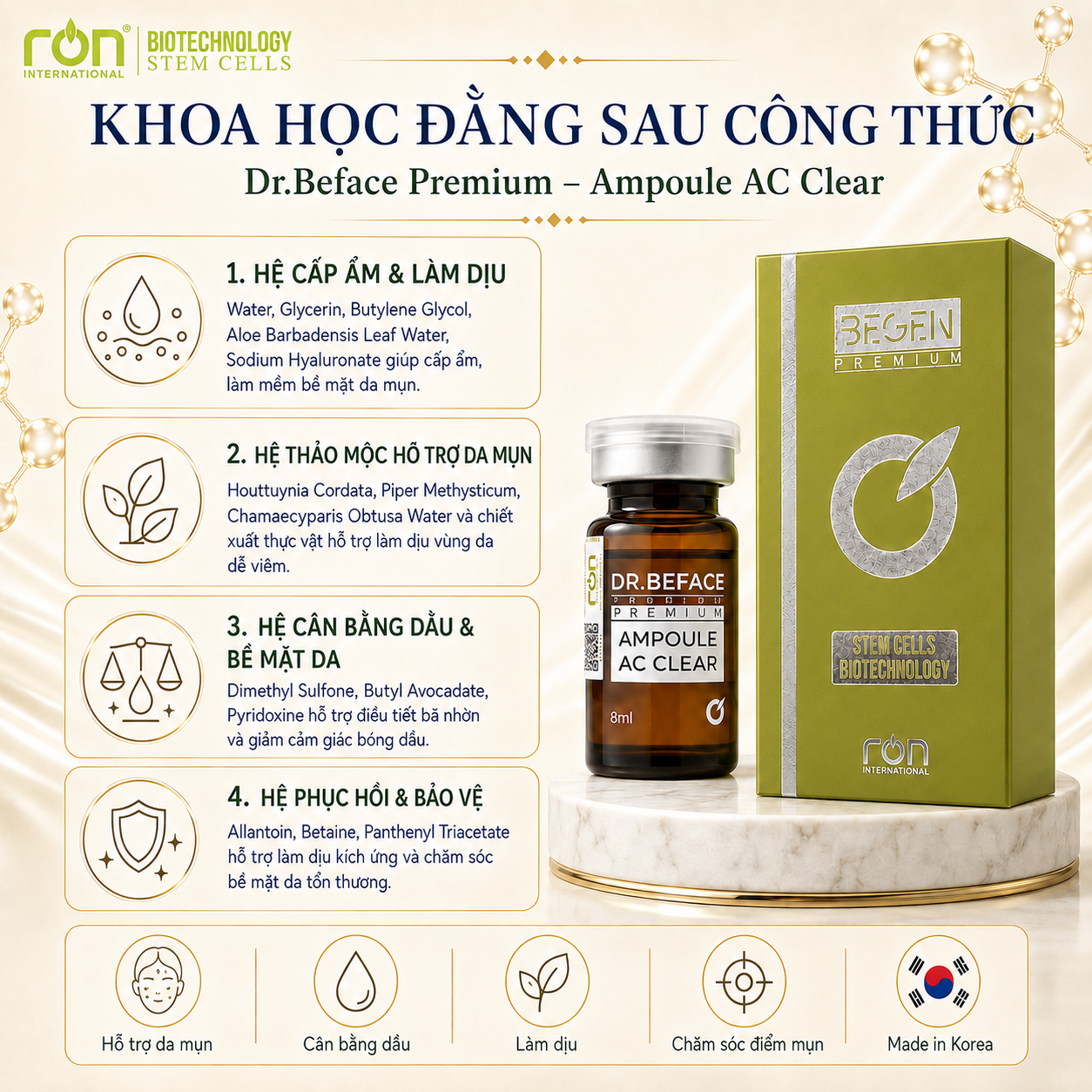 DR.BEFACE AMPOULE AC CLEAR 8ML – TINH CHẤT CHĂM SÓC DA DẦU, DA DỄ NỔI MỤN – 8ml/lọ&nbsp;